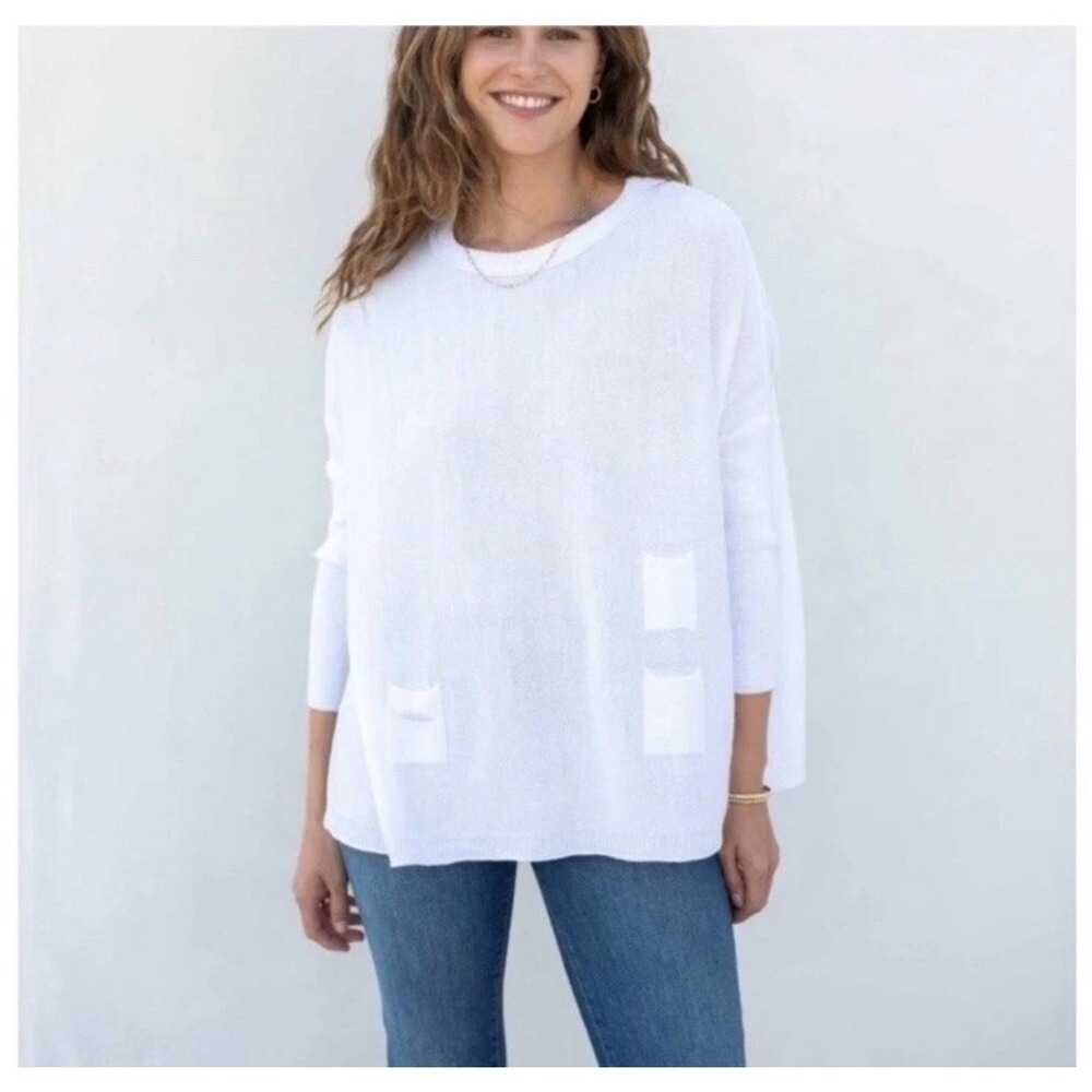 MerSea Womens White Oversized Catalina Travelers Sweater Pockets One Size